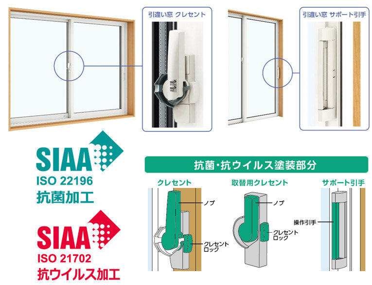 YKK AP　「抗菌・抗ウイルス仕様 クレセント／サポート引手」オプション部品