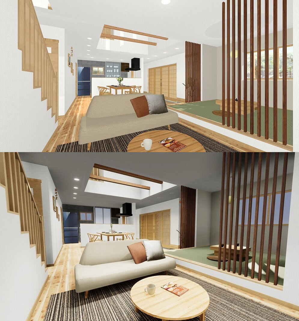 大日本印刷　住宅用プレゼンテーションデータと、VRプレゼンゲートウェイで変換した高精細なVRのイメージ