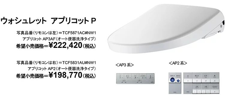 TOTO　新「ウォシュレット アプリコットP」