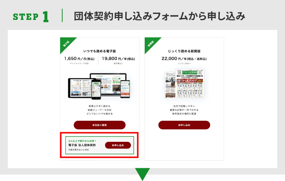 STEP1.団体契約申し込みフォームから申し込み