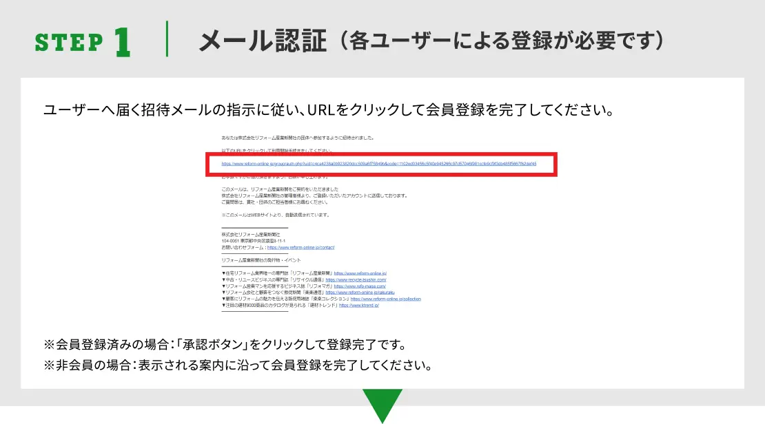 STEP1.メール認証（各ユーザーによる登録が必要です）