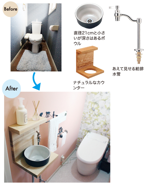 2階の狭いトイレに手洗いカウンターを