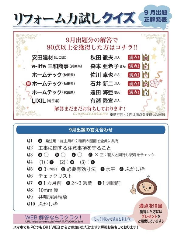 9月クイズ(101回)正解＆表彰者発表