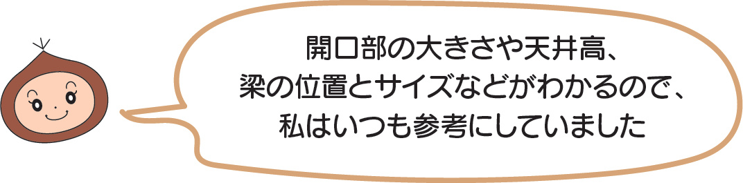 開口部の大きさや天井高、梁の位置とサイズなどがわかる