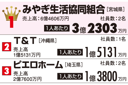 社員1名あたりの生産性ランキング
