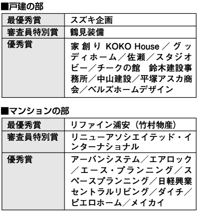 「戸建の部」、「マンションの部」からそれぞれ、最優秀賞1点、審査員特別賞1点、優秀賞8点を選出した。