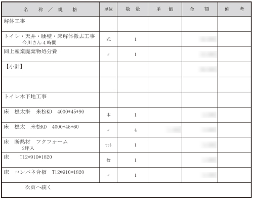 i creation　同社の見積書の一部