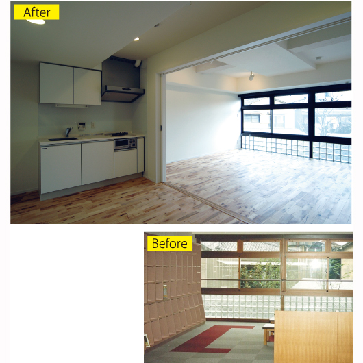 コレクティブハウジング社　After：スガモフラットのコモンルーム。Before：スガモフラットはもともと児童館だった