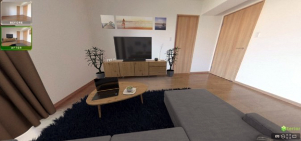 ラストマイルワークス　室内360度の画像にCGの家具を合成して提供する