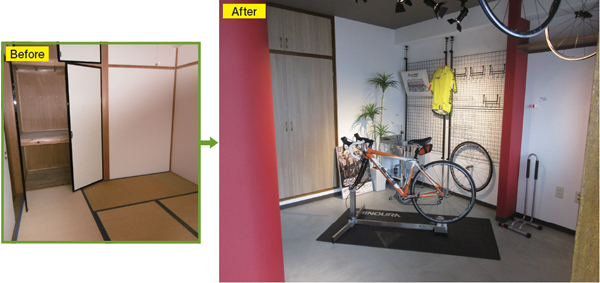 ハートエントランス　玄関に入ってすぐに見える自転車ルームは、土足で入れる