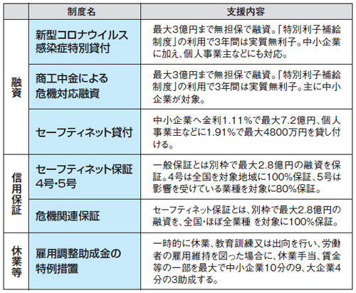 経営資金に関する主な支援の概要