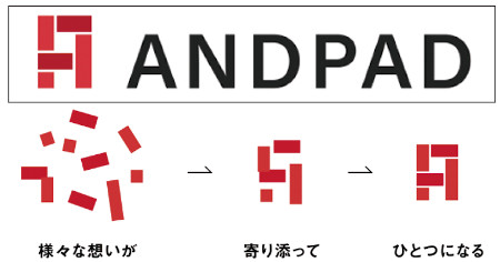 アンドパッド　支え合いながら築く、寄り添いながら積み上げるという思いをロゴに込めた
