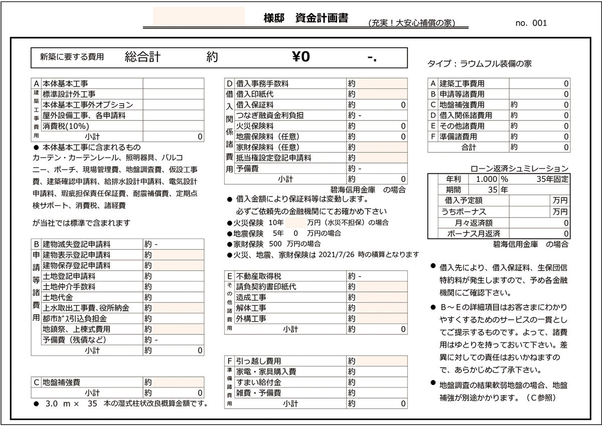 アニバーサリーホーム　契約前に資金計画書を用意