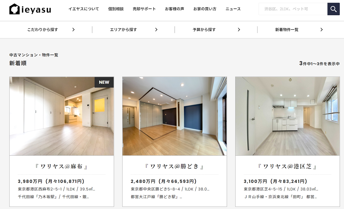 ESTGROUP_販売中の物件。いずれも都内中心部では格安の価格だ