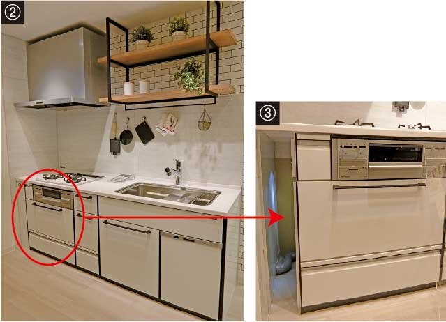 間口調整フィラーを使って天板を伸ばした展示