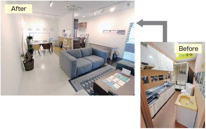 わが家　わが家の店舗では、リフォームのビフォーアフターがわかる展示スペースを設けた