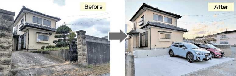 リフォーム業界基本のキ　空き家活用ビジネス　カチタスの買取再販物件。福島県の物件で駐車スペースを確保した