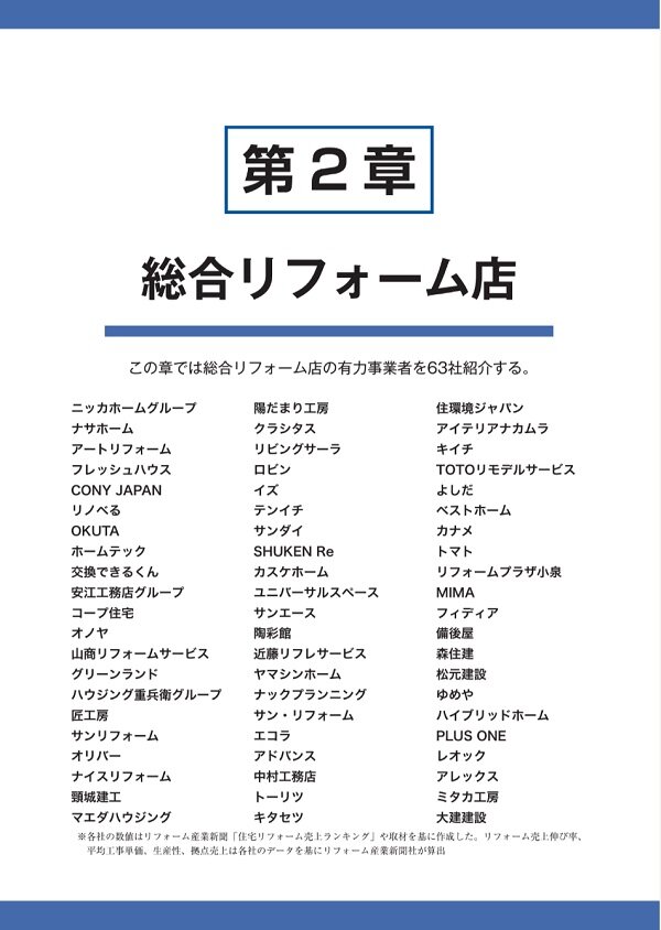 データブック　総合リフォーム店の分析