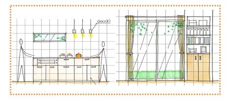 リフォーム産業新聞社　【スケッチでシーンを描く：マス目を使って、色々なシーンを描く（着色）】