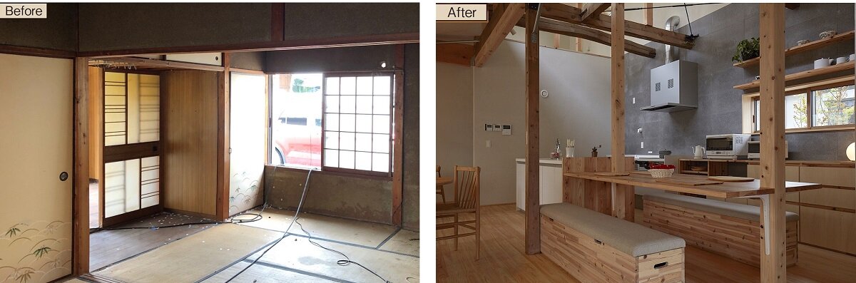近藤建設興業　LDKの床にはヒノキ無垢板、寝室には杉無垢板を採用。壁・天井には中霧島壁を使っている