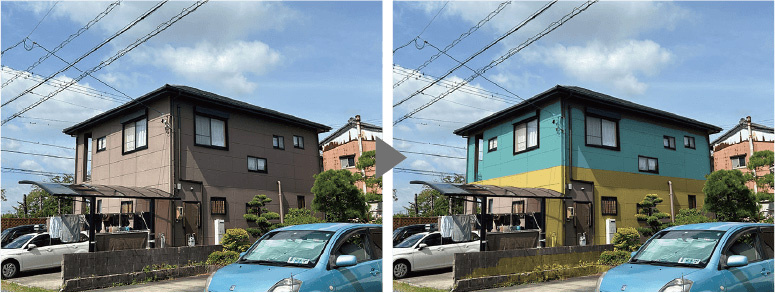10秒ほどで施工後の見た目に近いものが表示できる「AIカラーシミュレーション」