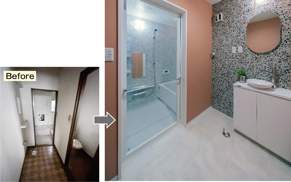 【家事らくリフォーム作品コンテスト2024】流行のテラゾー柄のポップなサニタリー