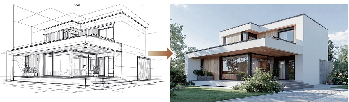 スケッチから一瞬でパース生成可能