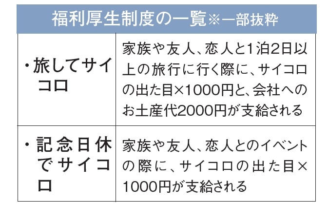 福利厚生制度の一覧※一部抜粋