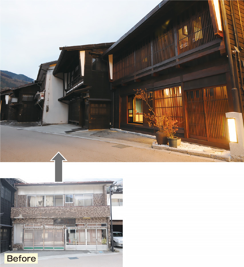 隣の出桁造りの建物と調和する外観になった