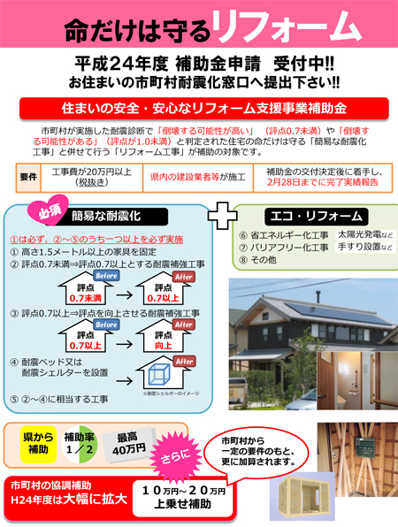 「住まいの安全・安心なリフォーム支援事業」のパンフレット