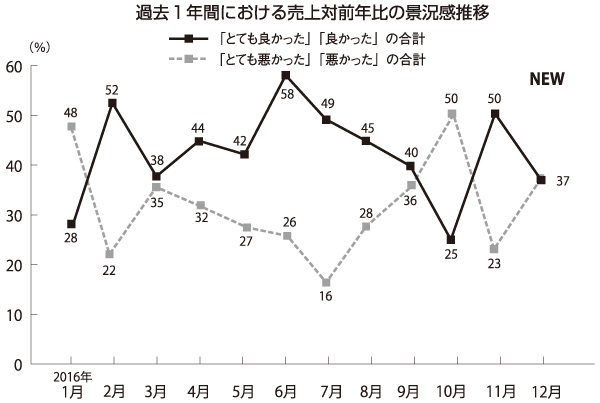 景況感2016年12月　過去1年間における売上対前年比の景況感推移