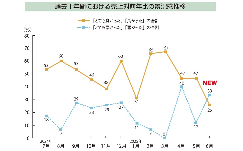  【景況感調査2025年6月】売上対前年比「良い」22pt減